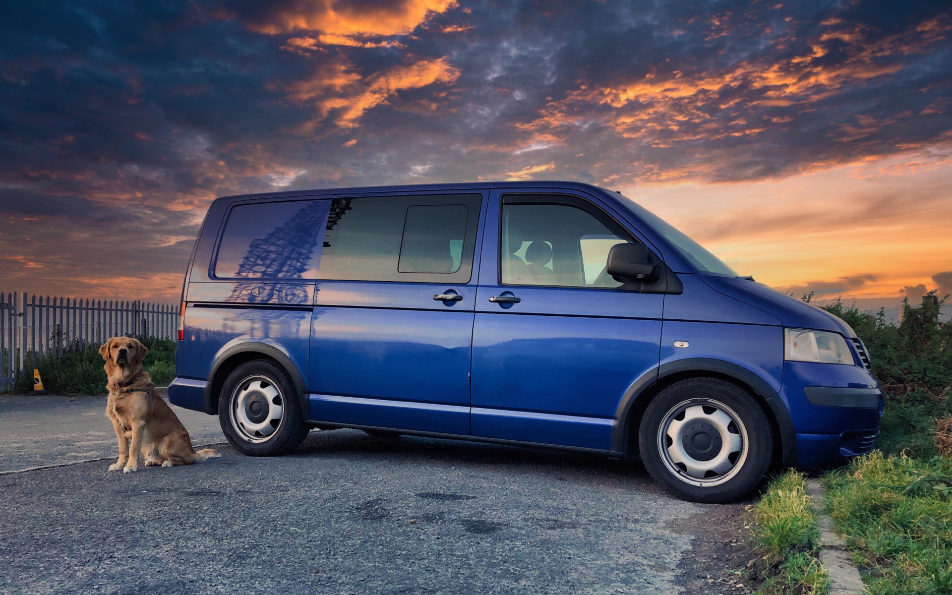 My dog Gibson sat next to my VW T5